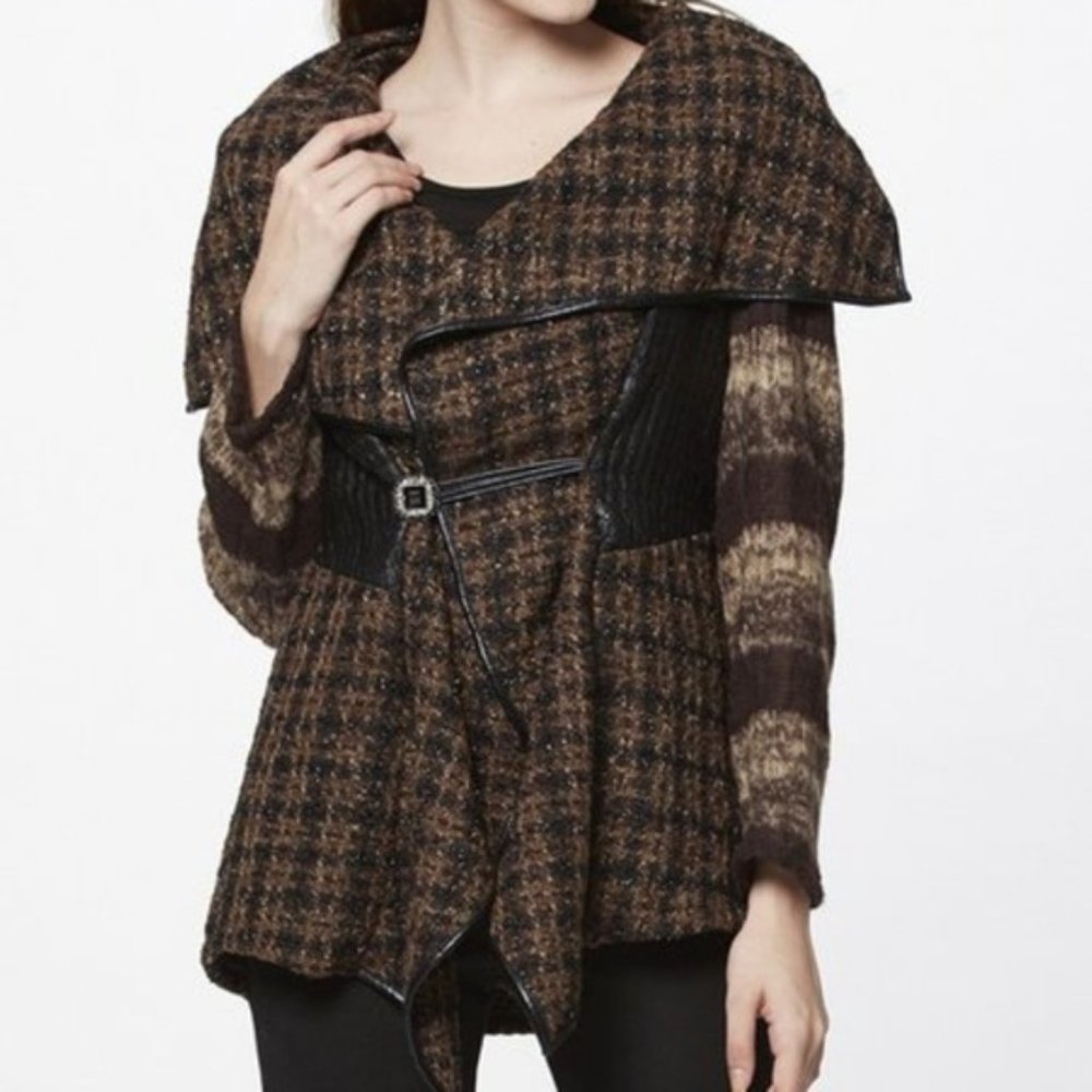 Simply Couture Plaid Toggle Shawl Collar Cardigan Jacket EUC sz M